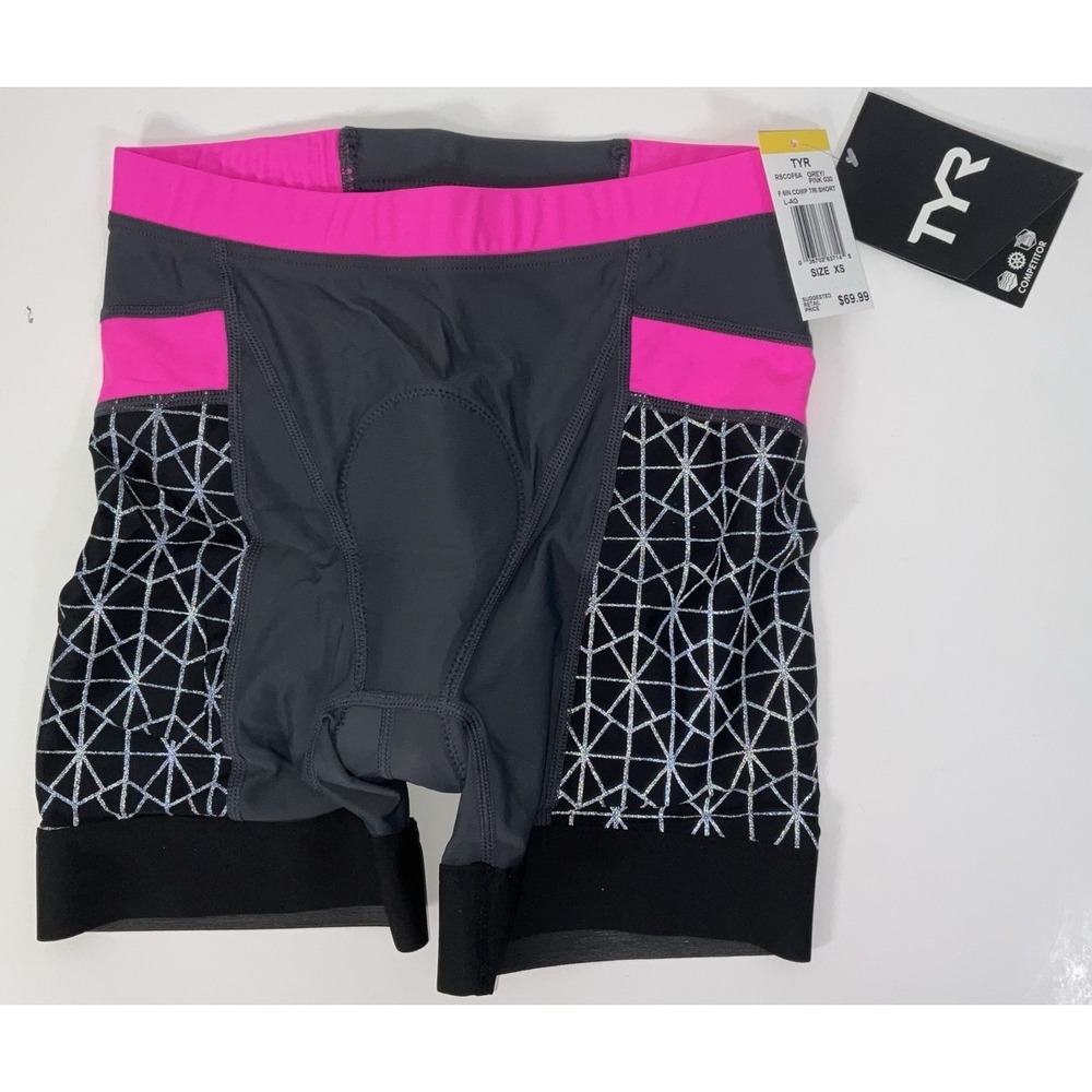 NWT Women's TYR Competitor 8" Triathlon‎ Compression Shorts Black & Pink Sz XS